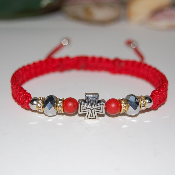 Cross Bracelet,6mm Stone and Glass Beads,Friendship Bracelet,Good Wishes Gift - Picture 2 of 3